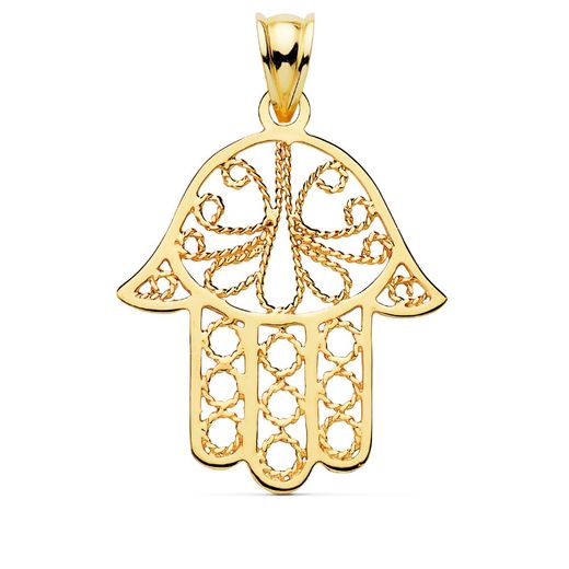 18K Colgante Oro Amarillo Mano Fátima. 32 X 29 Mm.