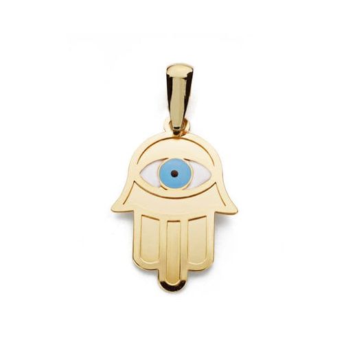 18K Colgante Oro Amarillo Mano Fatima Y Ojo Turco 19X13 Mm