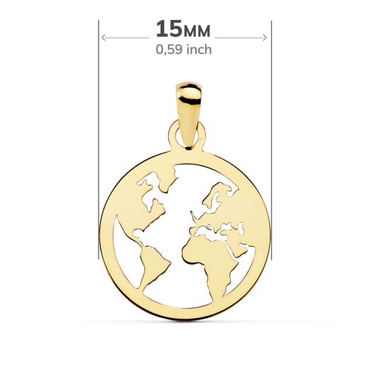 18K Colgante Oro Amarillo Mapamundi Calado 15 Mm