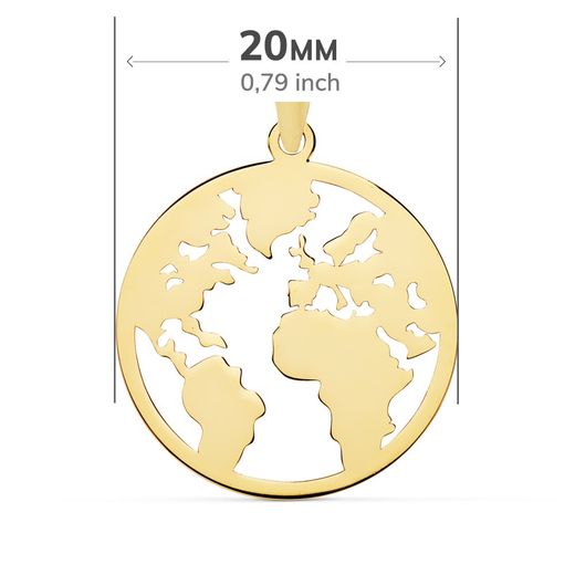 18K Colgante Oro Amarillo Mapamundi Calado 20 Mm
