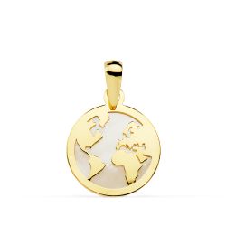 18K Colgante Oro Amarillo Mapamundi Nacar 13 Mm
