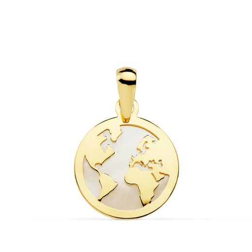 18K Colgante Oro Amarillo Mapamundi Nacar 13 Mm
