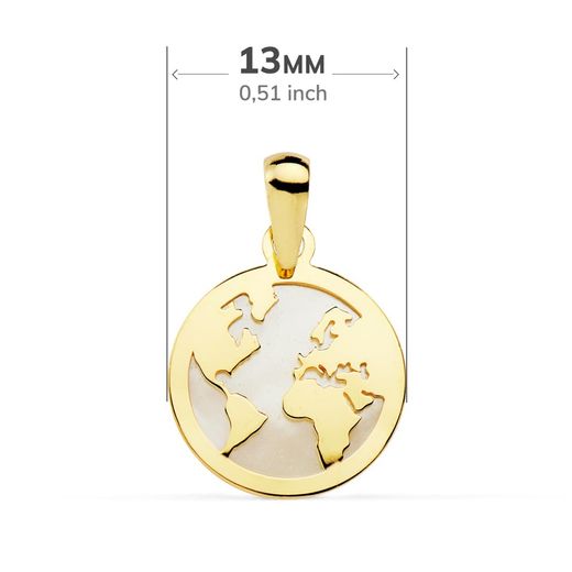 18K Colgante Oro Amarillo Mapamundi Nacar 13 Mm