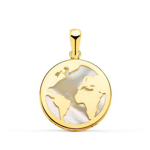 18K Colgante Oro Amarillo Mapamundi Nacar 17 Mm