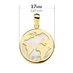 18K Colgante Oro Amarillo Mapamundi Nacar 17 Mm
