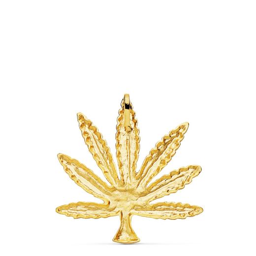 18K Colgante Oro Amarillo Marihuana Tallada 30X28 Mm