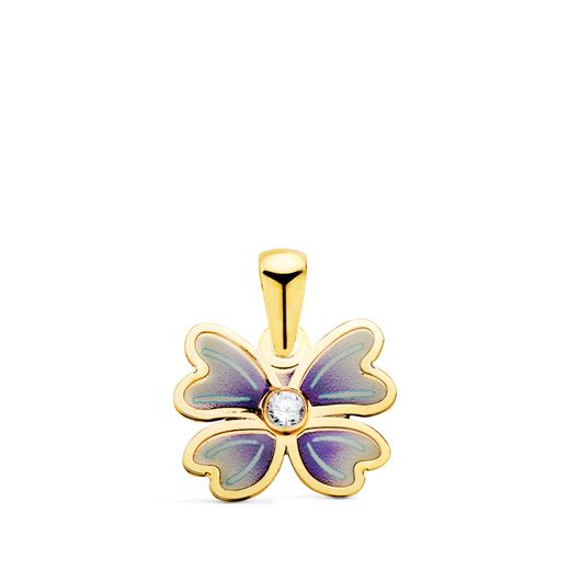 18K Colgante Oro Amarillo Mariposa Azul Con Circonita. 11,5 X 9,5 Mm