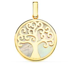 18K Colgante Oro Amarillo Nacar Arbol De La Vida 20 Mm