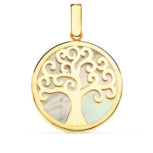 18K Colgante Oro Amarillo Nacar Arbol De La Vida 20 Mm