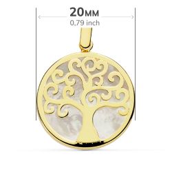 18K Colgante Oro Amarillo Nacar Arbol De La Vida 20 Mm