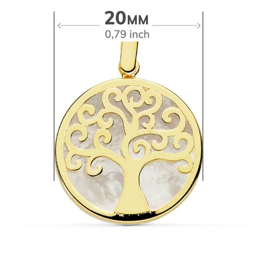 18K Colgante Oro Amarillo Nacar Arbol De La Vida 20 Mm