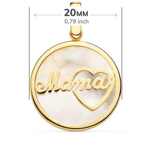18K Colgante Oro Amarillo Nacar Mama Corazon 20 Mm