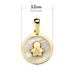 18K Colgante Oro Amarillo Nacar Niño Circonita 12 Mm