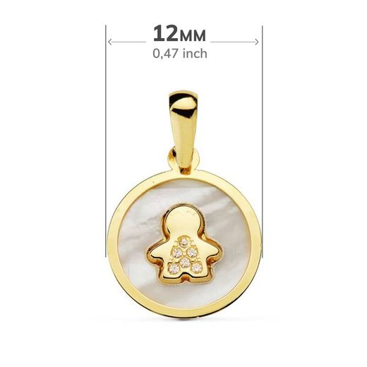 18K Colgante Oro Amarillo Nacar Niño Circonita 12 Mm
