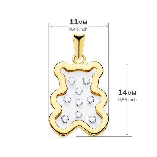 18K Colgante Oro Amarillo Oso Airshine Transparente Con Circonita 14X11 Mm