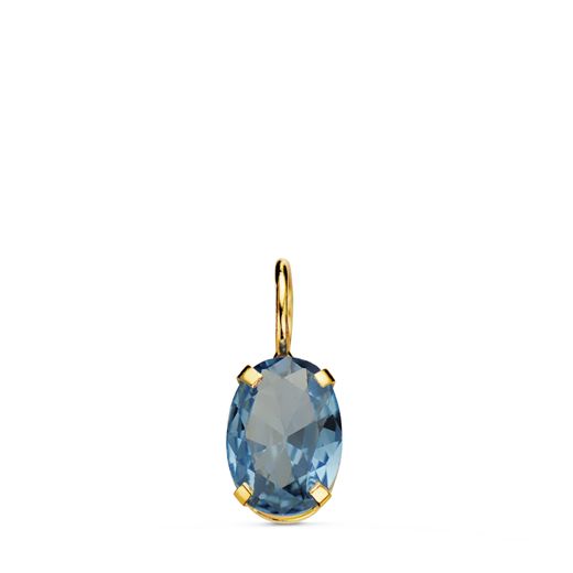 18K Colgante Oro Amarillo Oval Piedra Color Aguamarina 7 X 5 Mm.