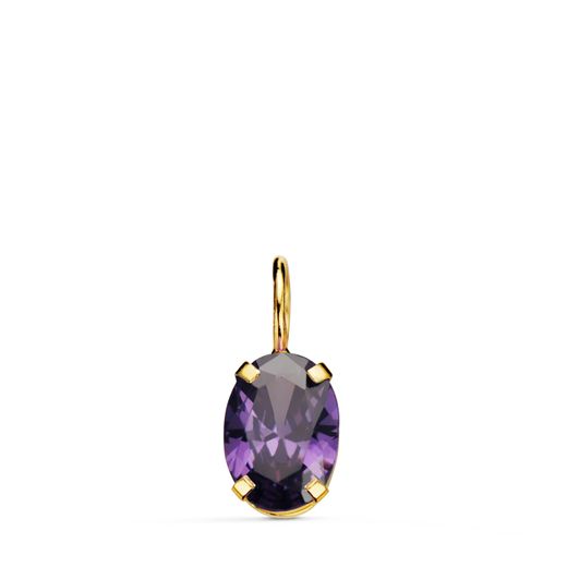 18K Colgante Oro Amarillo Oval Piedra Color Amatista 7 X 5 Mm.