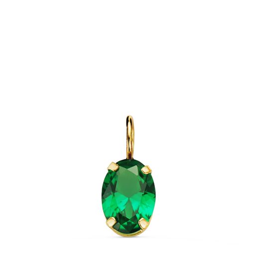 18K Colgante Oro Amarillo Oval Piedra Color Verde 7 X 5 Mm.