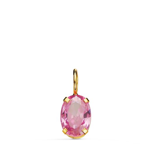 18K Colgante Oro Amarillo Oval Piedra Rosa 7 X 5 Mm.