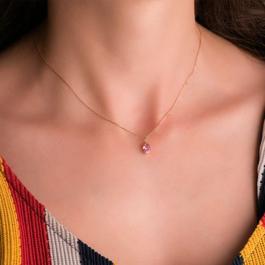 18K Colgante Oro Amarillo Oval Piedra Rosa 7 X 5 Mm.