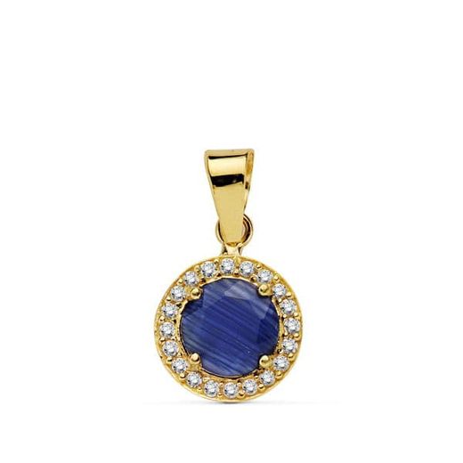 18K Colgante Oro Amarillo Piedra Azul 9 Mmcirconitas