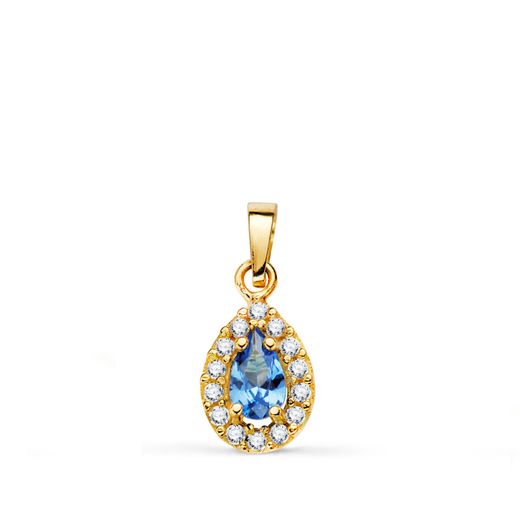 18K Colgante Oro Amarillo Piedra Gota Azul Y Circonitas. 11 X 6 Mm.