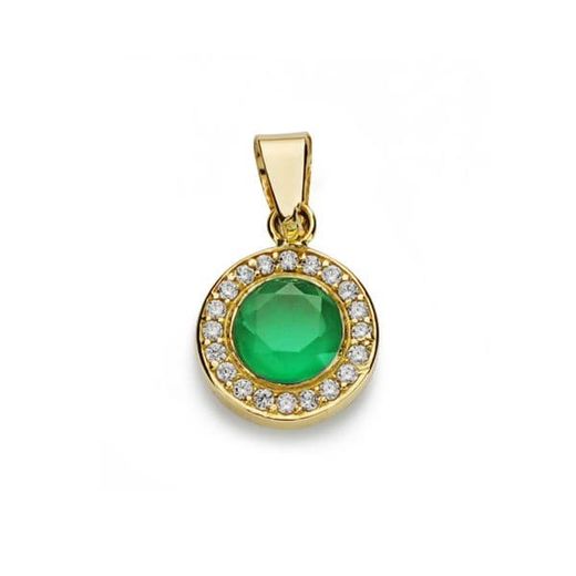 18K Colgante Oro Amarillo Piedra Verde 5Mm Circonita