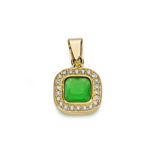 18K Colgante Oro Amarillo Piedra Verde Y Circonita 9X9 Mm