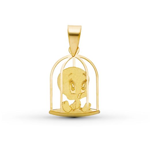 18K Colgante Oro Amarillo Piolin Jaula 12X9 Mm