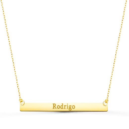 18K Colgante Oro Amarillo Placa Chapa Horizontal Brillo 40X4 Mm Cadena 44 2 Cm