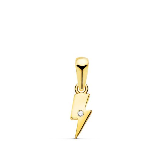 18K Colgante Oro Amarillo Rayo Mini Con Circonita 8.5X4 Mm