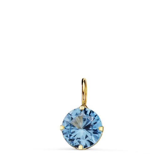 18K Colgante Oro Amarillo Redondo Con Piedra Color Aguamarina 6 Mm.