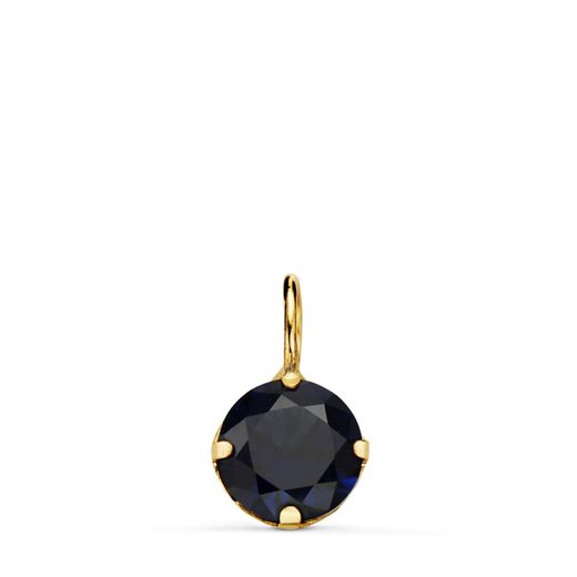 18K Colgante Oro Amarillo Redondo Con Piedra Color Azul. Medida: 6 Mm.