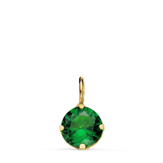 18K Colgante Oro Amarillo Redondo Con Piedra Color Verde. Medida: 6 Mm.