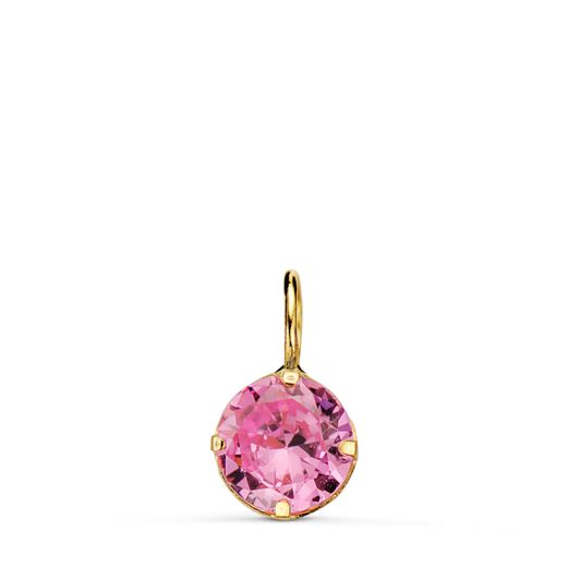 18K Colgante Oro Amarillo Redondo Con Piedra Rosa 6 Mm.