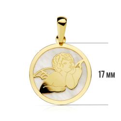 18K Colgante Oro Amarillo Redondo Nacar Angel 17 Mm
