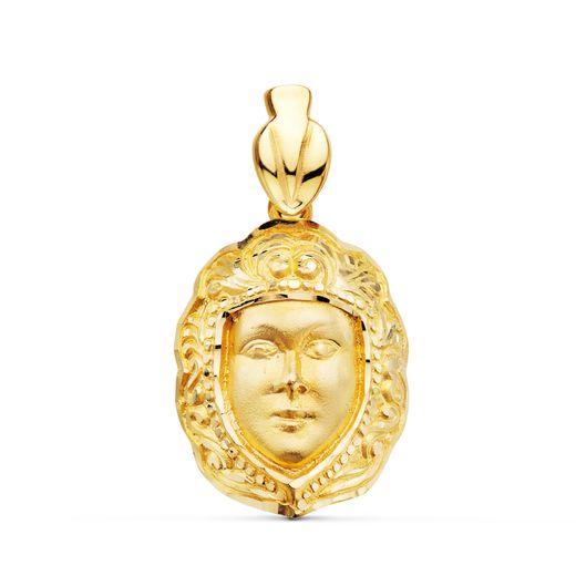 18K Colgante Oro Amarillo Rostro Virgen Del Rocio 26 X 18 Mm