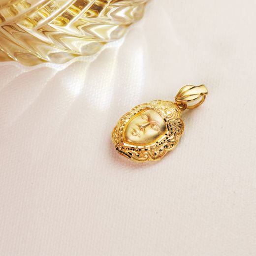 18K Colgante Oro Amarillo Rostro Virgen Del Rocio 26 X 18 Mm