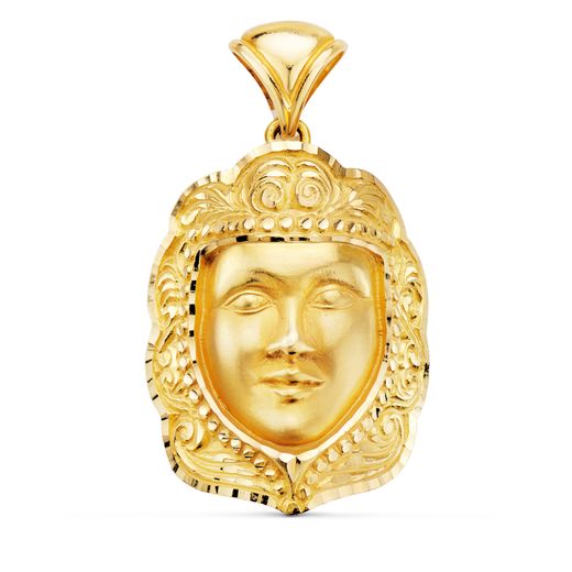 18K Colgante Oro Amarillo Rostro Virgen Del Rocio 35X25 Mm