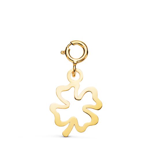 18K Colgante Oro Amarillo Trebol 13 X 10 Mm Con Reasa De 4.5 Mm