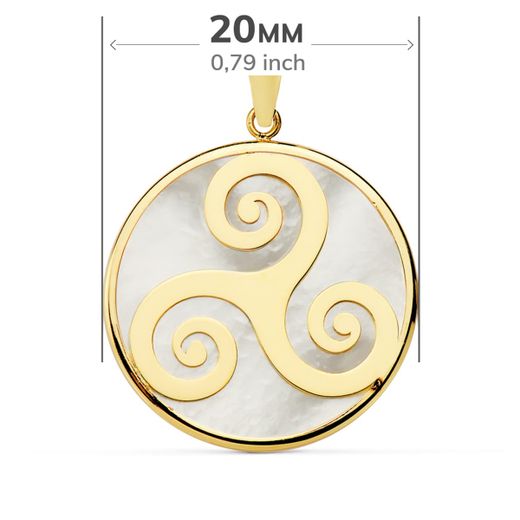 18K Colgante Oro Amarillo Y Nacar Simbolo Celta Trisquel 20 Mm