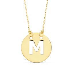 18K Colgante Oro Amarilo Letra " M " 15 Mm Cadena Forzada 42Cm