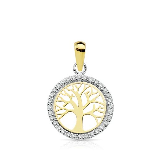 18K Colgante Oro Bicolor Arbol De La Vida 13 Mm
