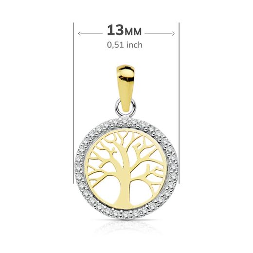 18K Colgante Oro Bicolor Arbol De La Vida 13 Mm