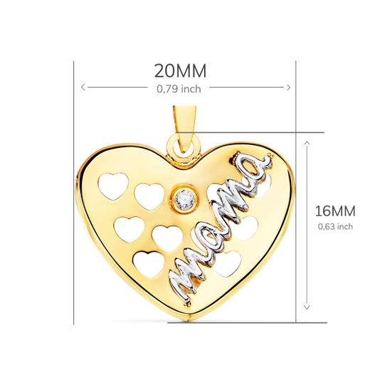 18K Colgante Oro Bicolor Corazon Con Corazones Calados Y Circonita 20X16 Mm