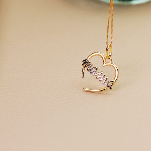 18K Colgante Oro Bicolor Corazon Con Mama De Oro Balnco. 15X14 Mm