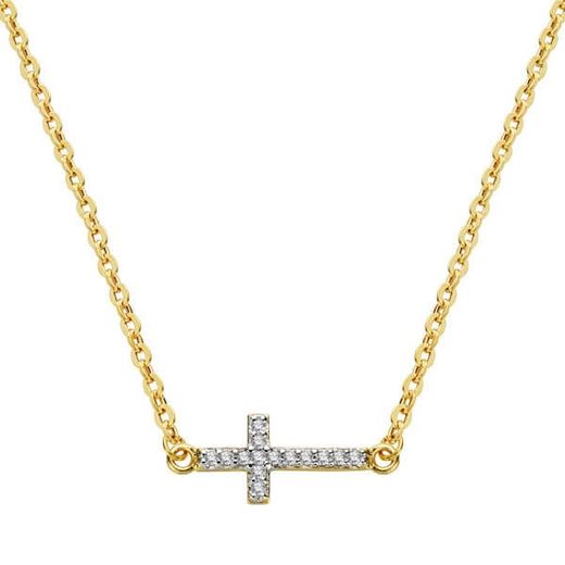 18K Colgante Oro Bicolor Cruz Con Cadena 45Cm
