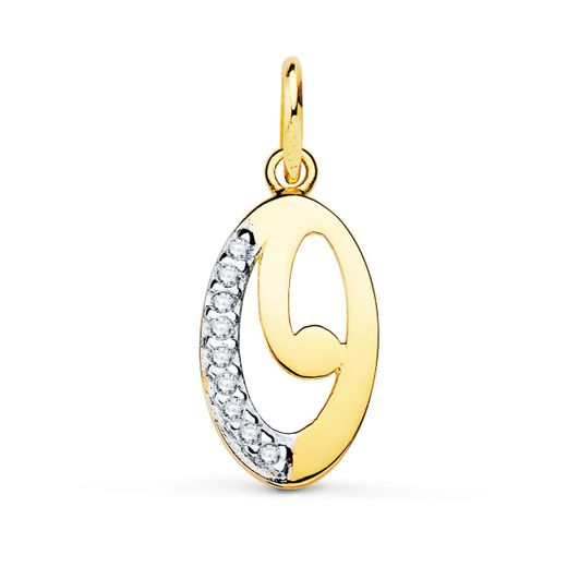 18K Colgante Oro Bicolor Inicial Letra "O" Circonita 15X9 Mm