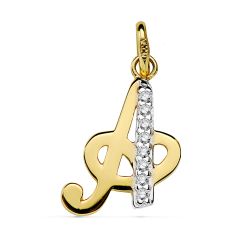 18K Colgante Oro Bicolor Letra A Circonita 15X12 Mm