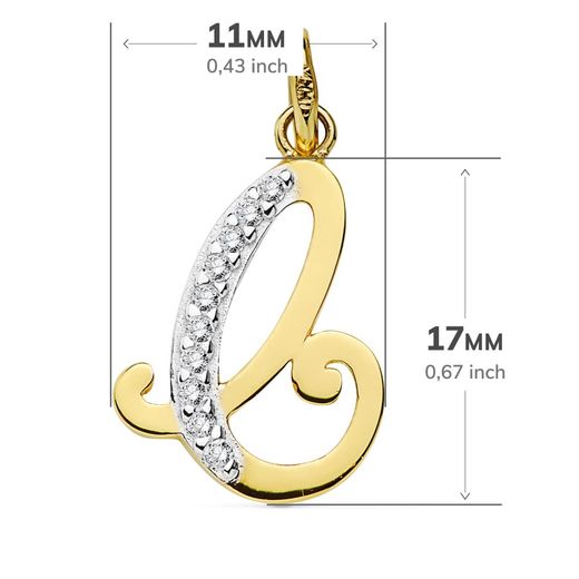 18K Colgante Oro Bicolor Letra C Circonita 17X11 Mm